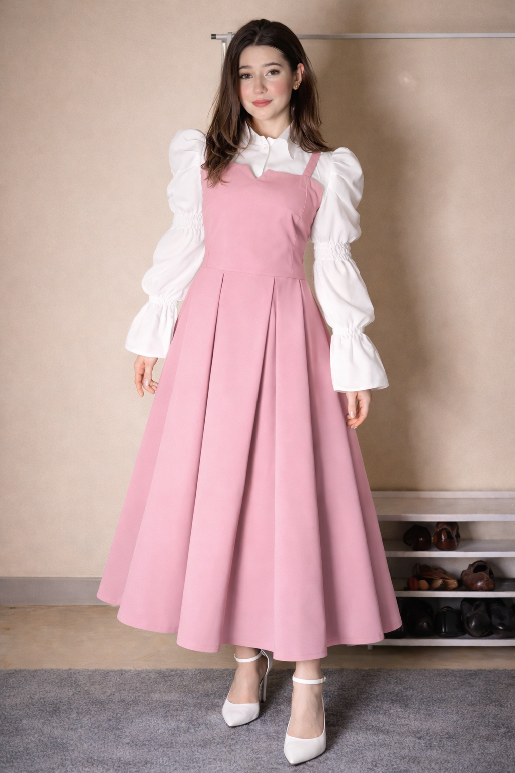 White stylish puffy shirt combo with Italian frock