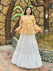 Yellow-White Doori Style Check Top
