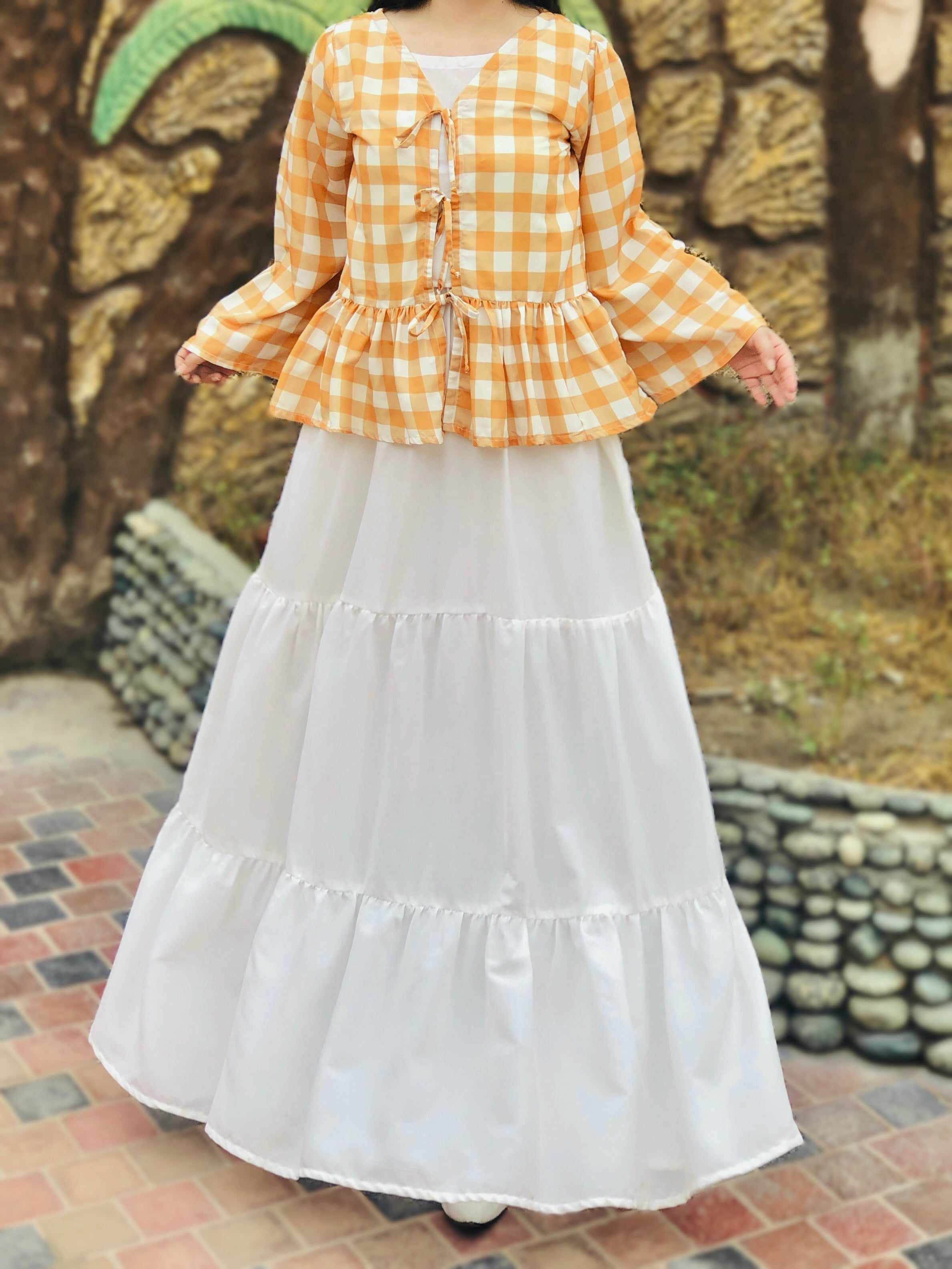 Yellow-White Doori Style Check Top